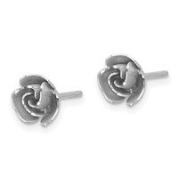 14K and White Rhodium Satin Finish D C Rose Post Earrings with Yellow Gold Earring Backs view 2