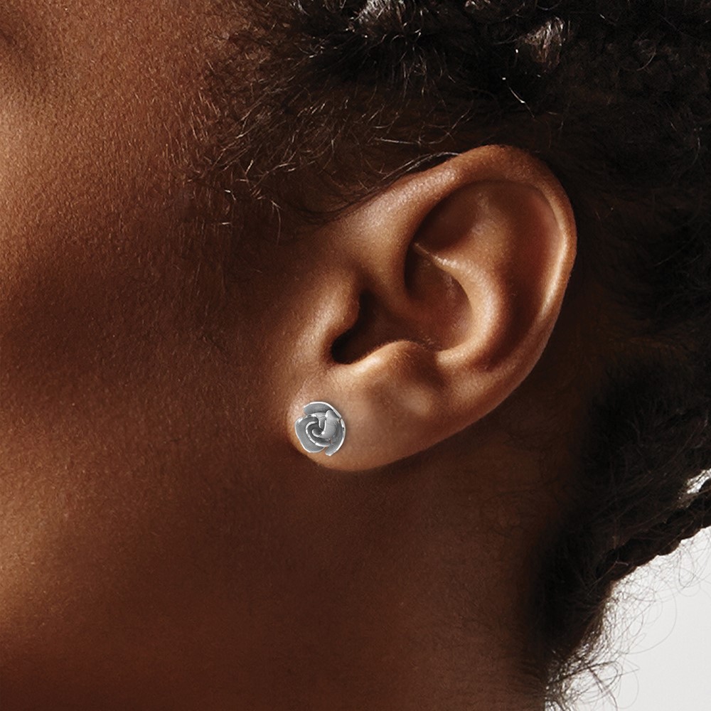 14k and White Rhodium Satin Finish D/C Rose Post Earrings with Yellow Gold Earring Backs (TL1107)