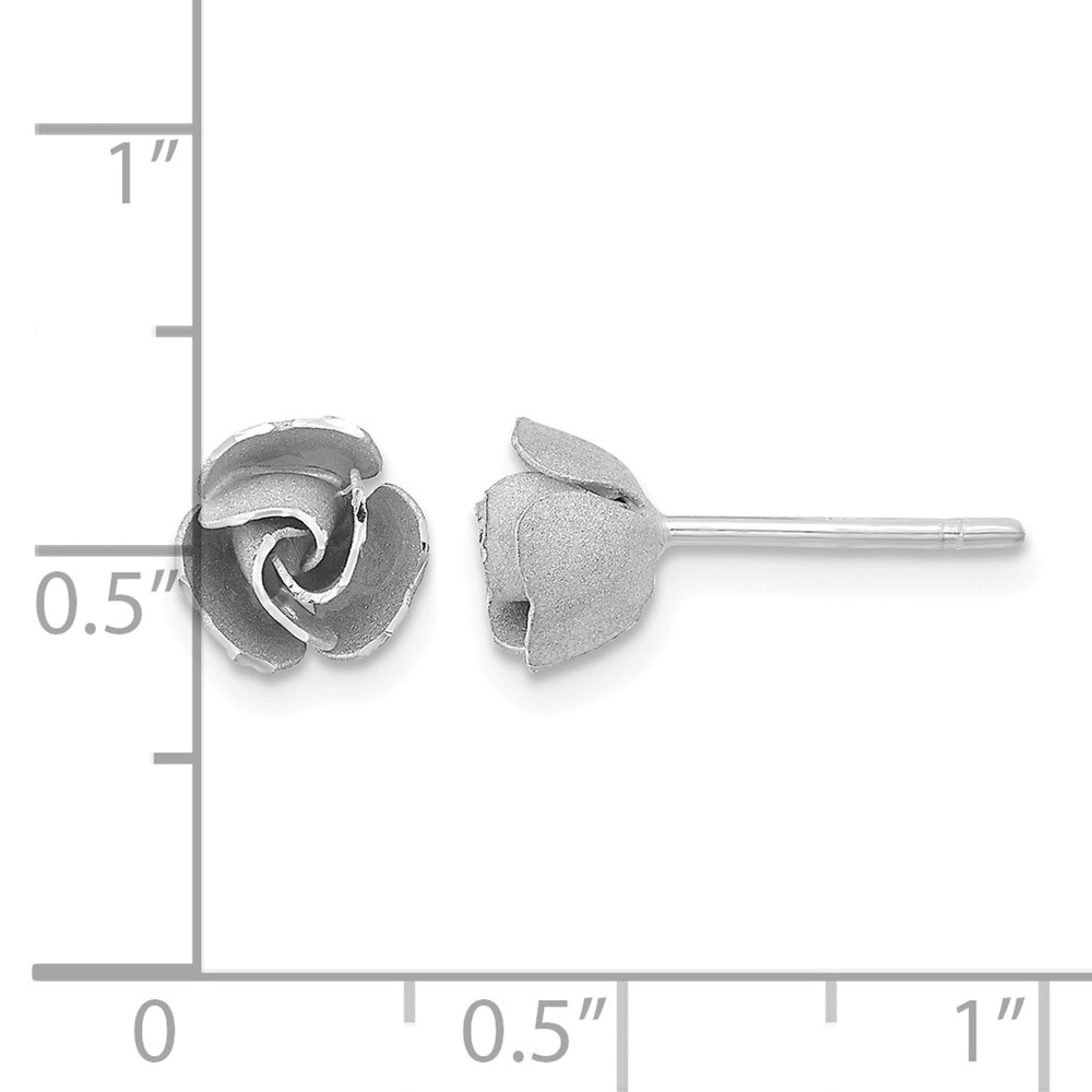 14k and White Rhodium Satin Finish D/C Rose Post Earrings with Yellow Gold Earring Backs (TL1107)