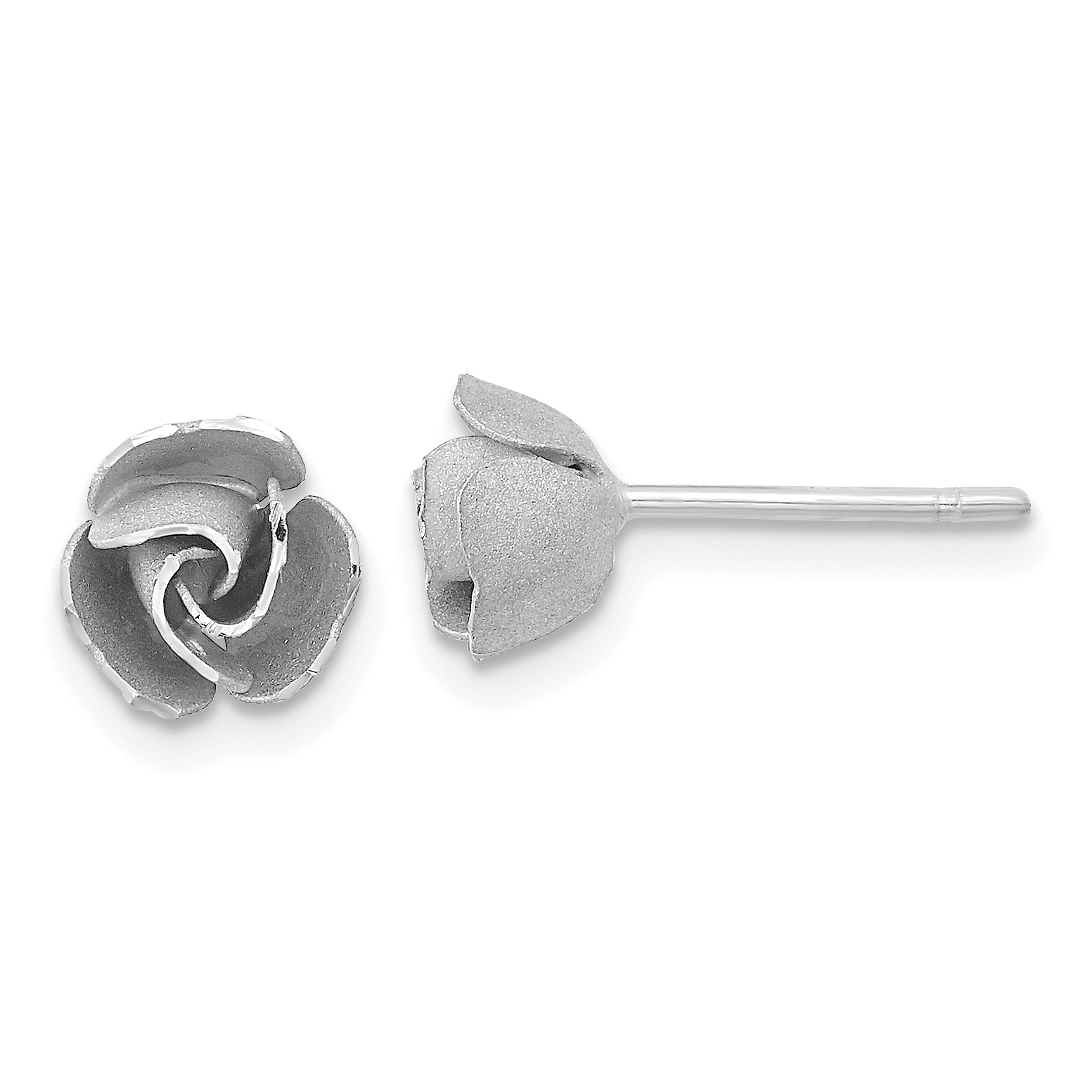 14k and White Rhodium Satin Finish D/C Rose Post Earrings with Yellow Gold Earring Backs (TL1107)
