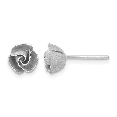 14K and White Rhodium Satin Finish D C Rose Post Earrings with Yellow Gold Earring Backs