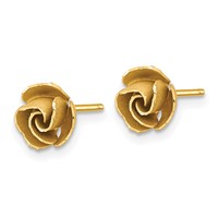 14K Yellow Gold Satin Finish Diamond-cut Rose Post Earrings view 2