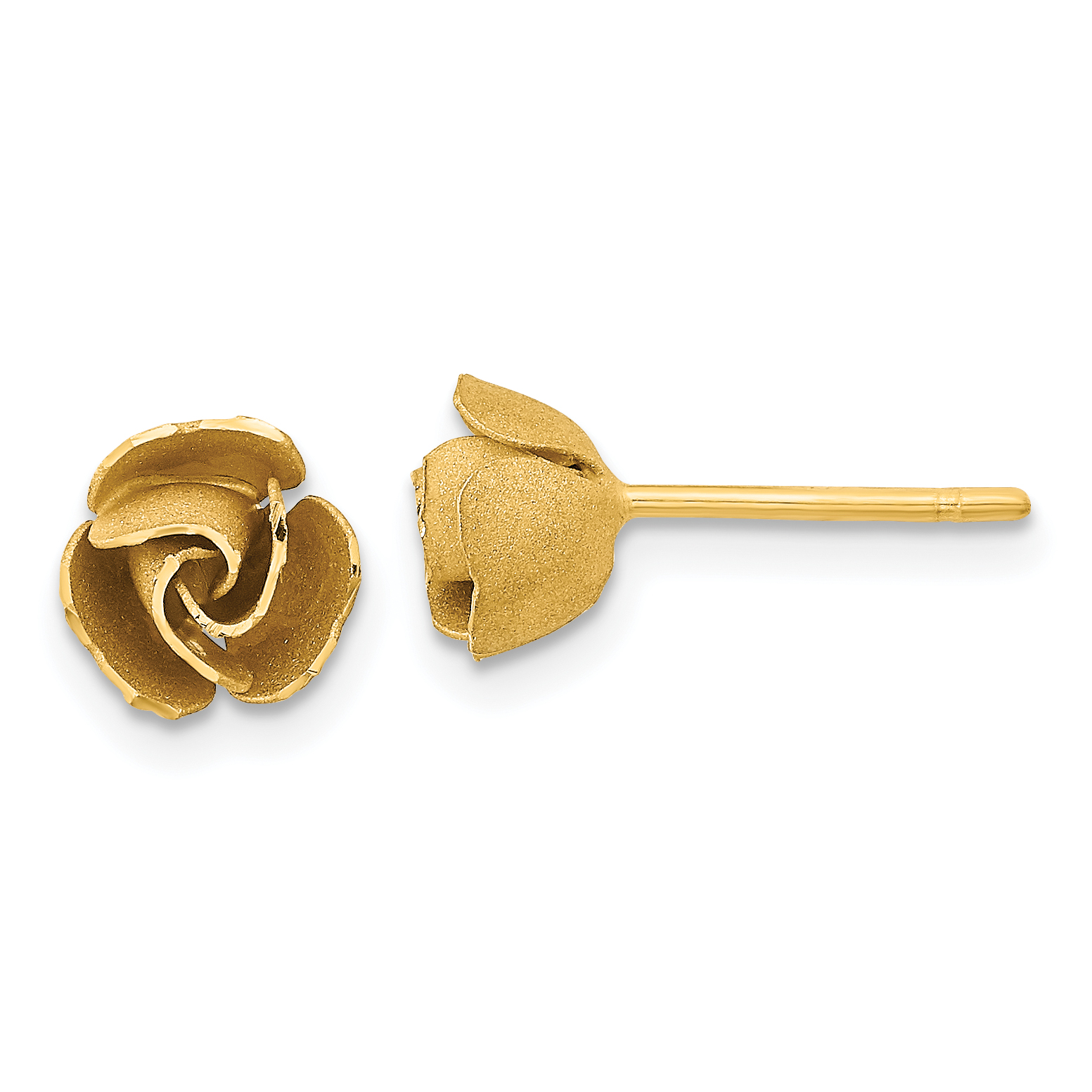 14k Yellow Gold Satin Finish D/C Rose Post Earrings (TL1108)