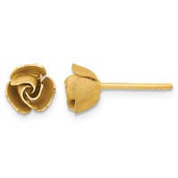 14K Yellow Gold Satin Finish Diamond-cut Rose Post Earrings view 1