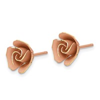 14K and Rose Rhodium Satin Finish Diamond-cut Rose Post Earrings view 2