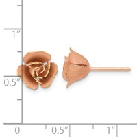 14K and Rose Rhodium Satin Finish Diamond-cut Rose Post Earrings view 3