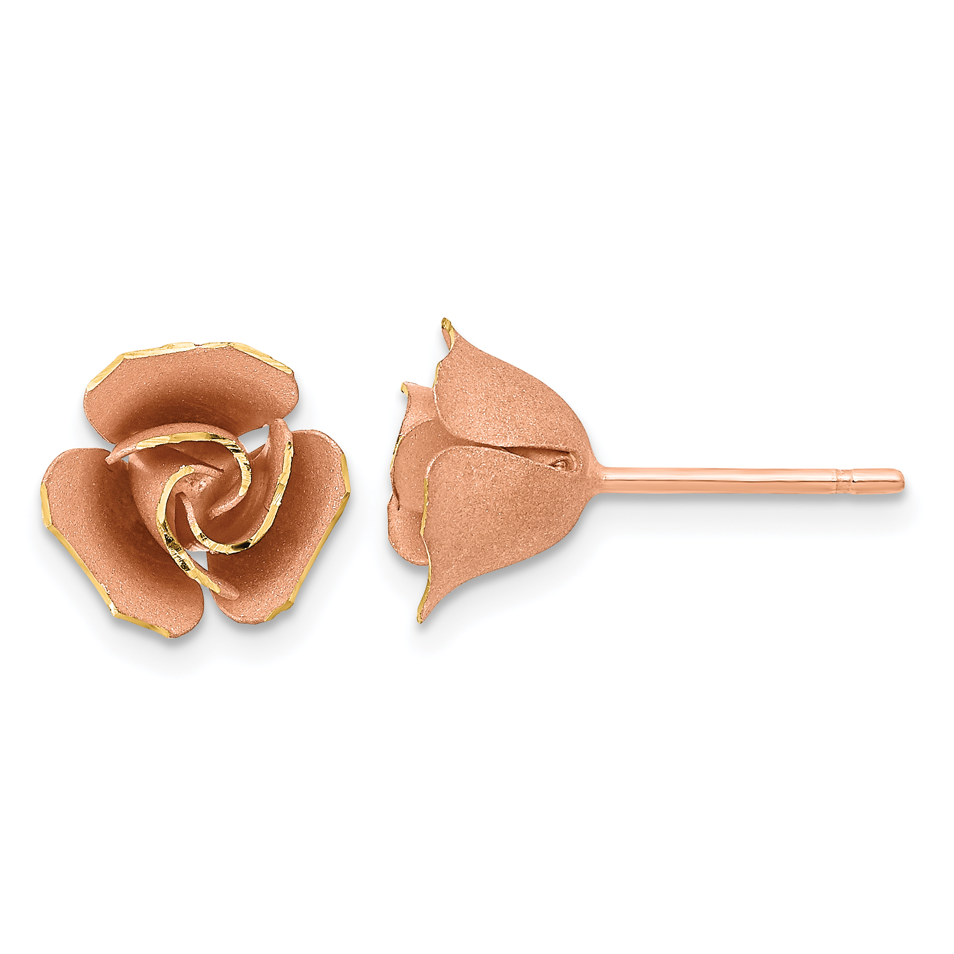 14k w/ Rose Rhodium Satin Finish D/C Rose Post Earrings (TL1109)