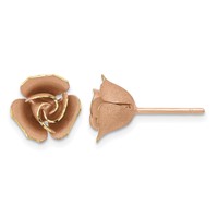 14K and Rose Rhodium Satin Finish Diamond-cut Rose Post Earrings view 1