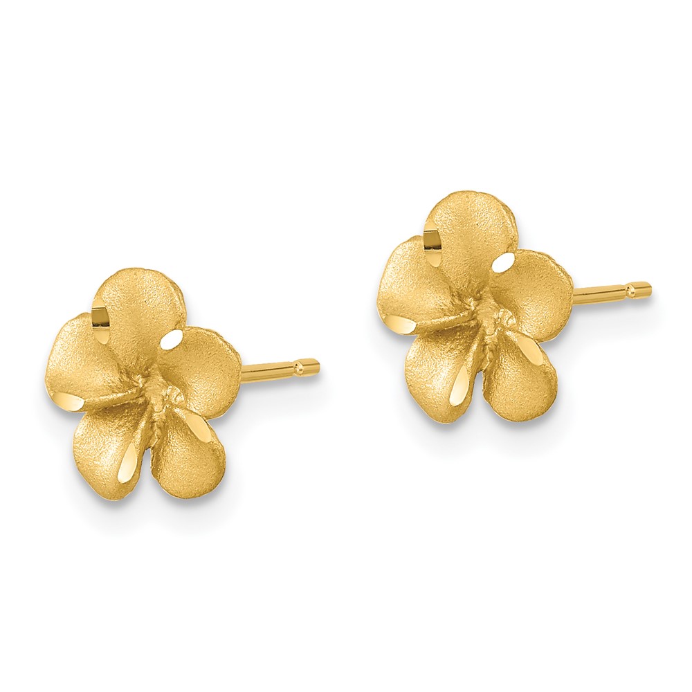 14k Satin Diamond-cut Plumeria Post Earrings (TL1116)