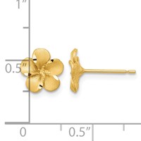 14K Yellow Gold Satin Diamond-cut Plumeria Post Earrings view 4