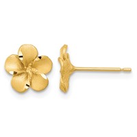 14K Yellow Gold Satin Diamond-cut Plumeria Post Earrings view 1