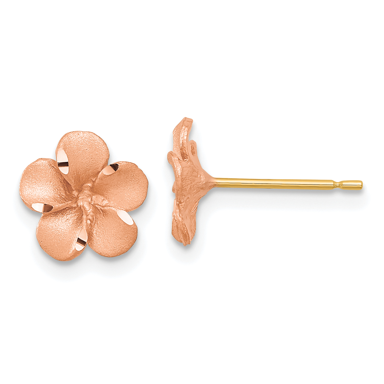 14k Rose Rhodium Diamond-cut Plumeria with Yellow Gold Post Earrings (TL1116R)