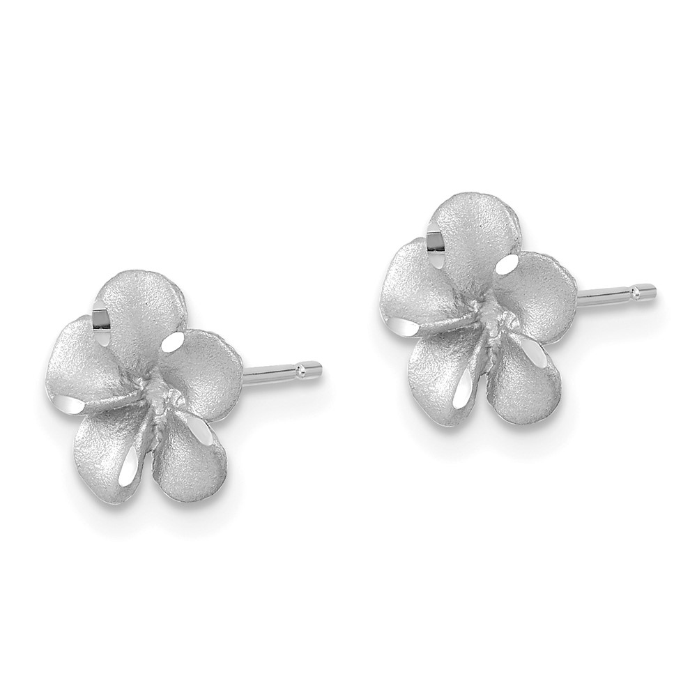 14k White Gold Satin Diamond-cut Plumeria Post Earrings (TL1116W)