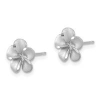 14K White Gold Satin Diamond-cut Plumeria Post Earrings view 2