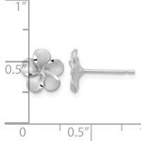 14K White Gold Satin Diamond-cut Plumeria Post Earrings view 4