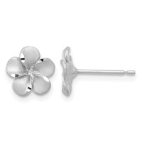 14K White Gold Satin Diamond-cut Plumeria Post Earrings view 1