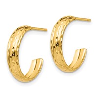 14K Yellow Gold Diamond-cut 3mm J-Hoop Earrings view 2