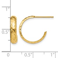 14K Yellow Gold Diamond-cut 3mm J-Hoop Earrings view 4