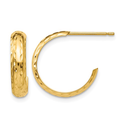 14K Yellow Gold Diamond-cut 3mm J-Hoop Earrings