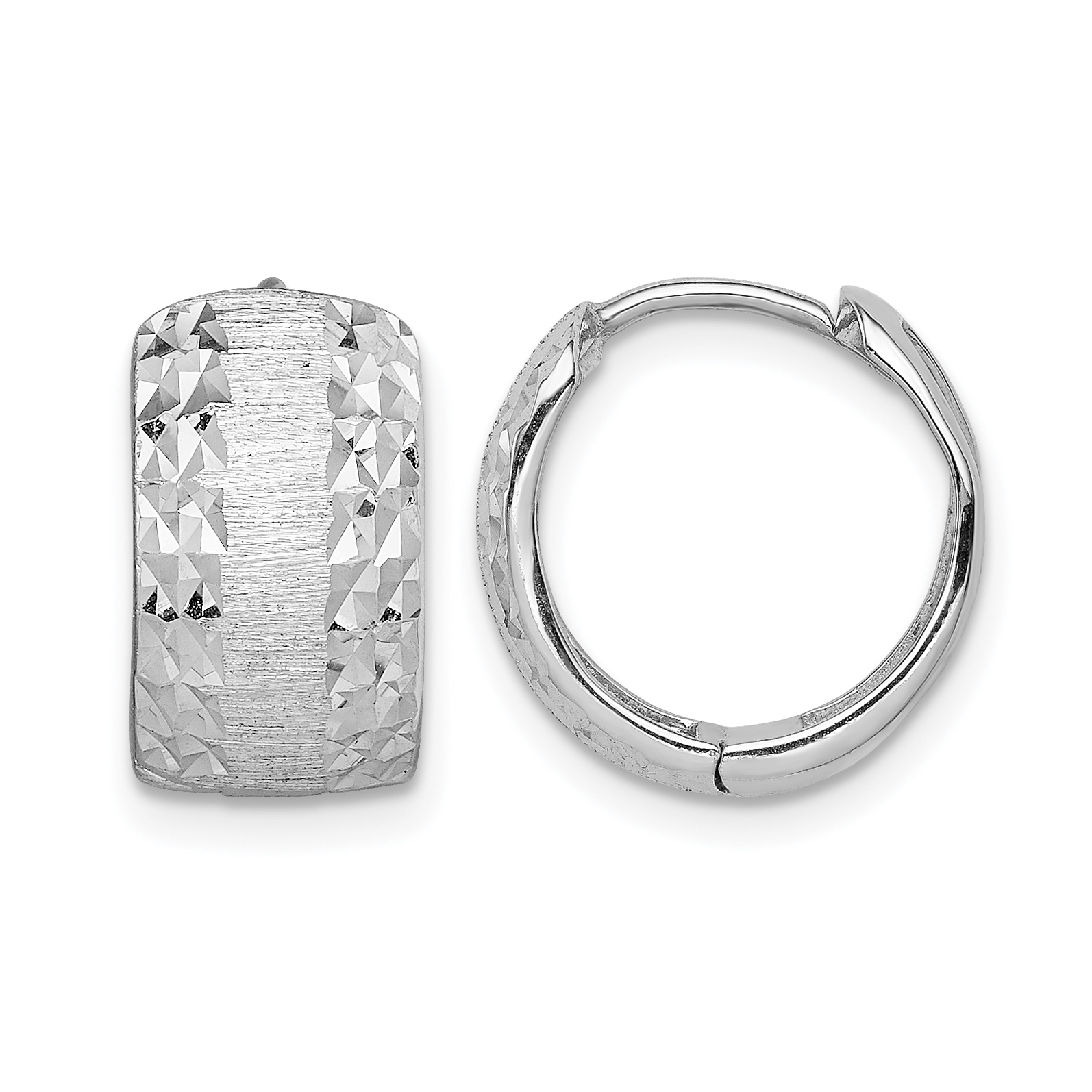14K White Gold D/C Textured Hoop Earrings (TL1141)