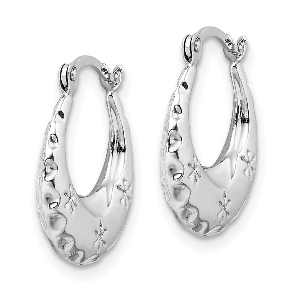 14K White Gold Textured Stamped Hoop Earrings (TL1144W)