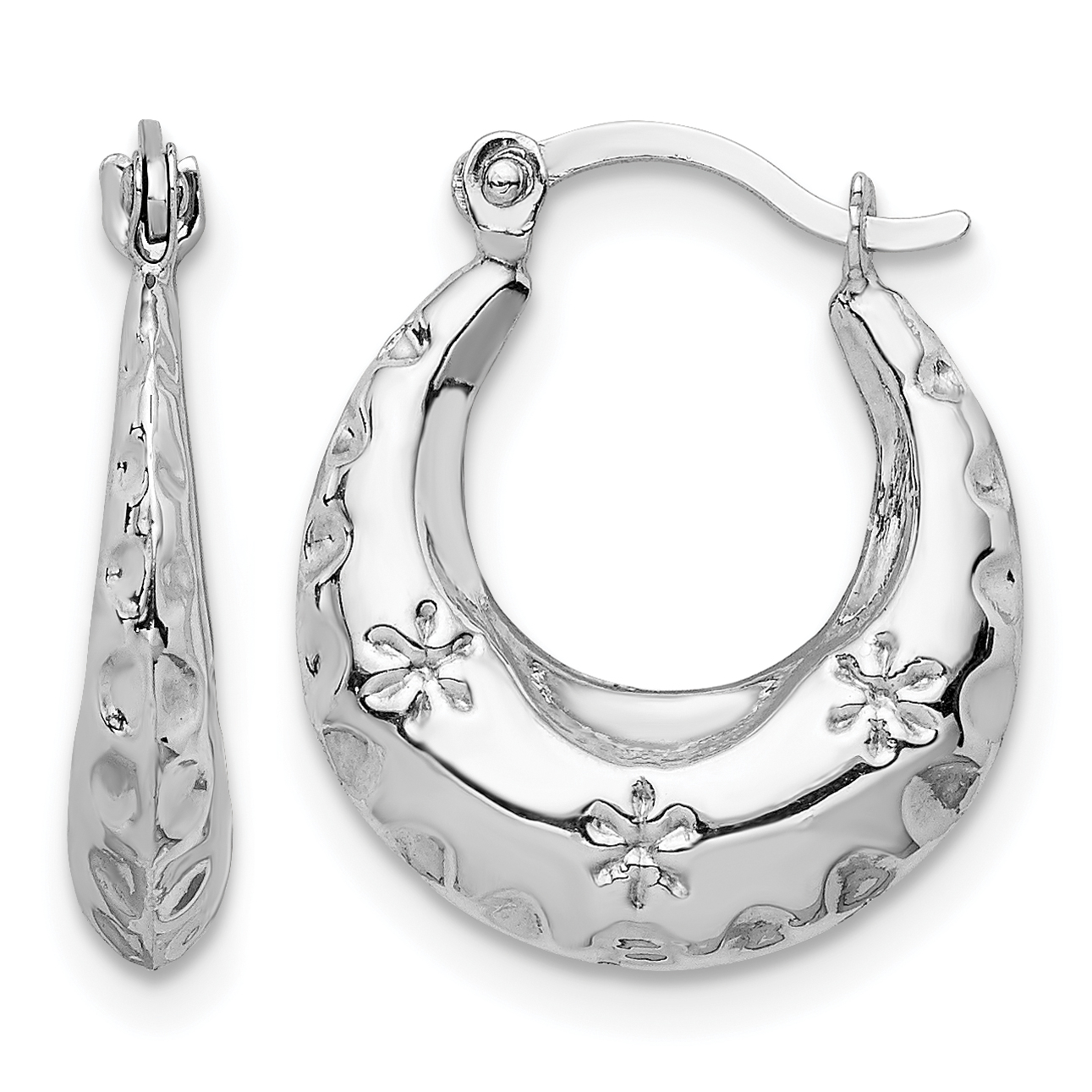 14K White Gold Textured Stamped Hoop Earrings (TL1144W)