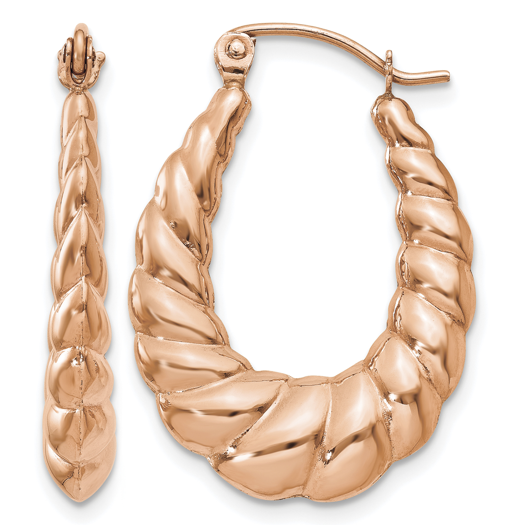 14k Rose Gold Polished Twisted Hollow Hoop Earrings (TL1145R)
