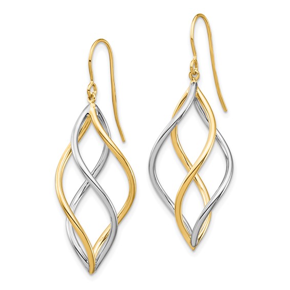 Gold Two-tone Twisted Dangle Shepard Hook Earrings