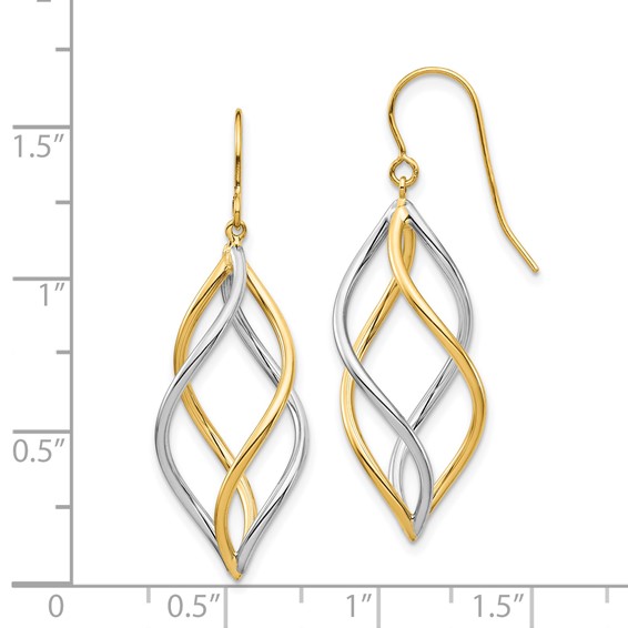 Gold Two-tone Twisted Dangle Shepard Hook Earrings