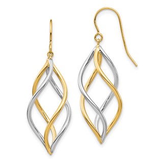 Gold Two-tone Twisted Dangle Shepard Hook Earrings