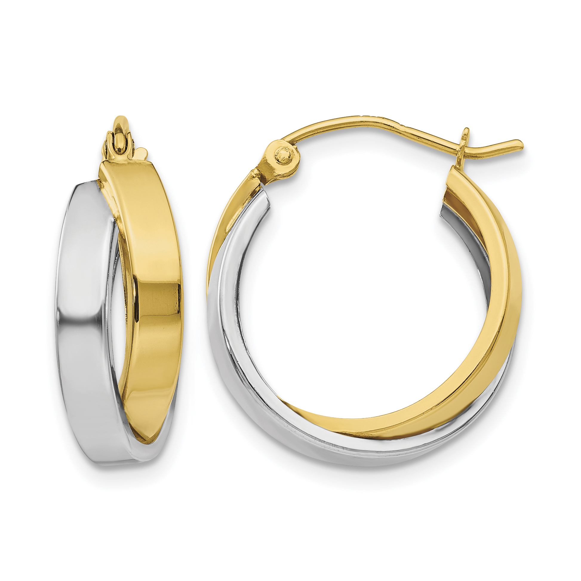 14k Two-tone Polished Double Hoop Earrings (TL115)