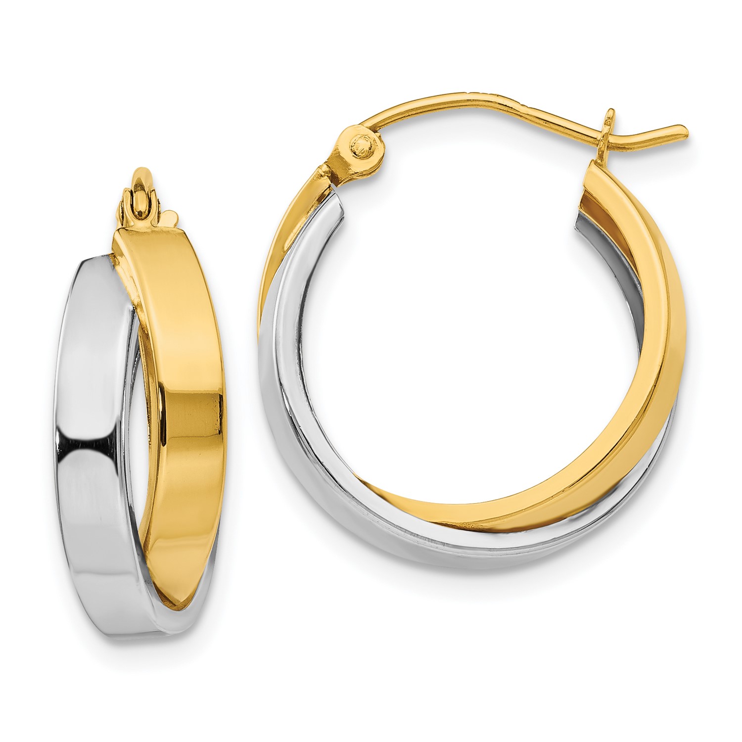 14k Two Tone Gold 0 5in Long Polished Double Hoop Earrings Image Is Loading 14k Two Tone Gold 0 5in Long Polished