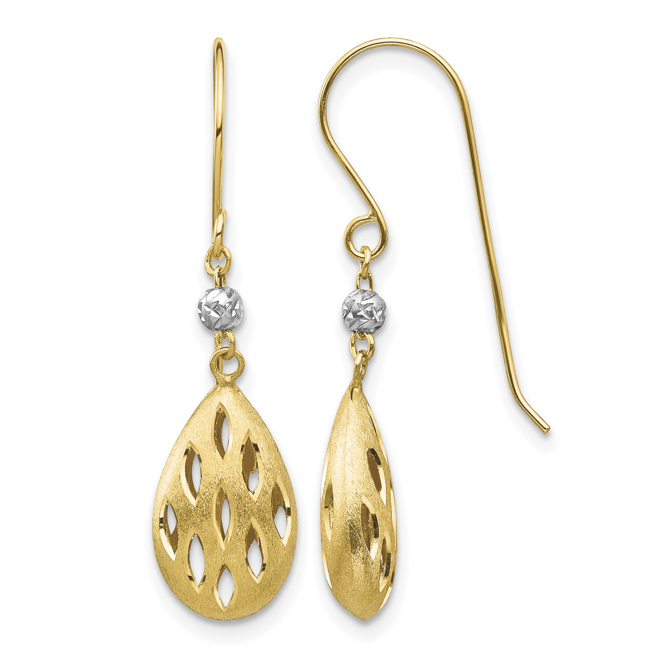 14k Two-Tone Diamond Cut Teardrop Dangle Earrings (TL1160)
