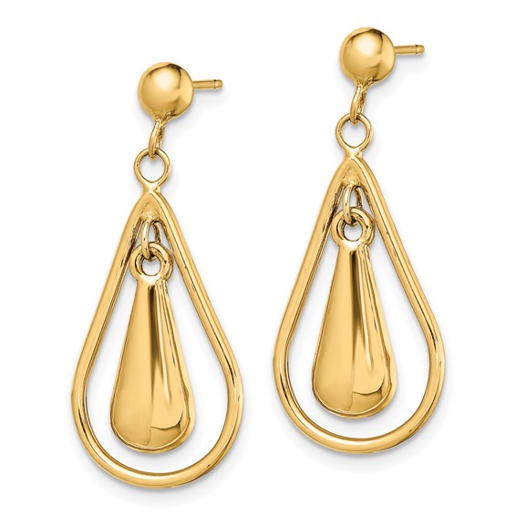 14K Polished Teardrop Dangle Post Earrings