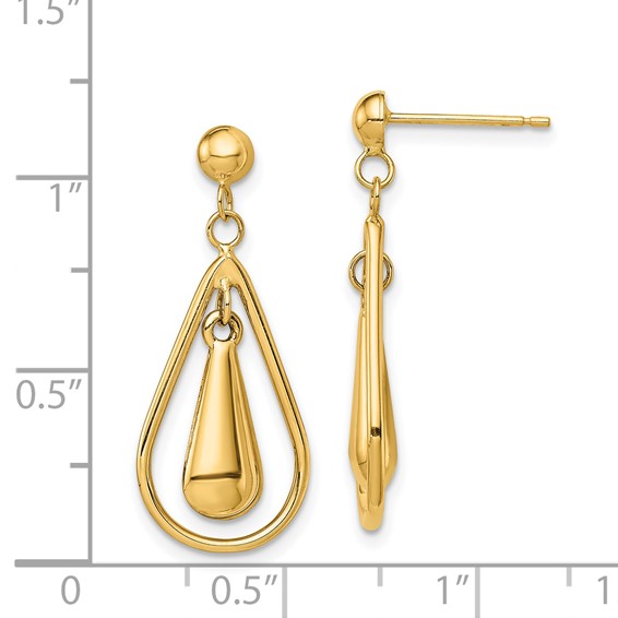 14K Polished Teardrop Dangle Post Earrings