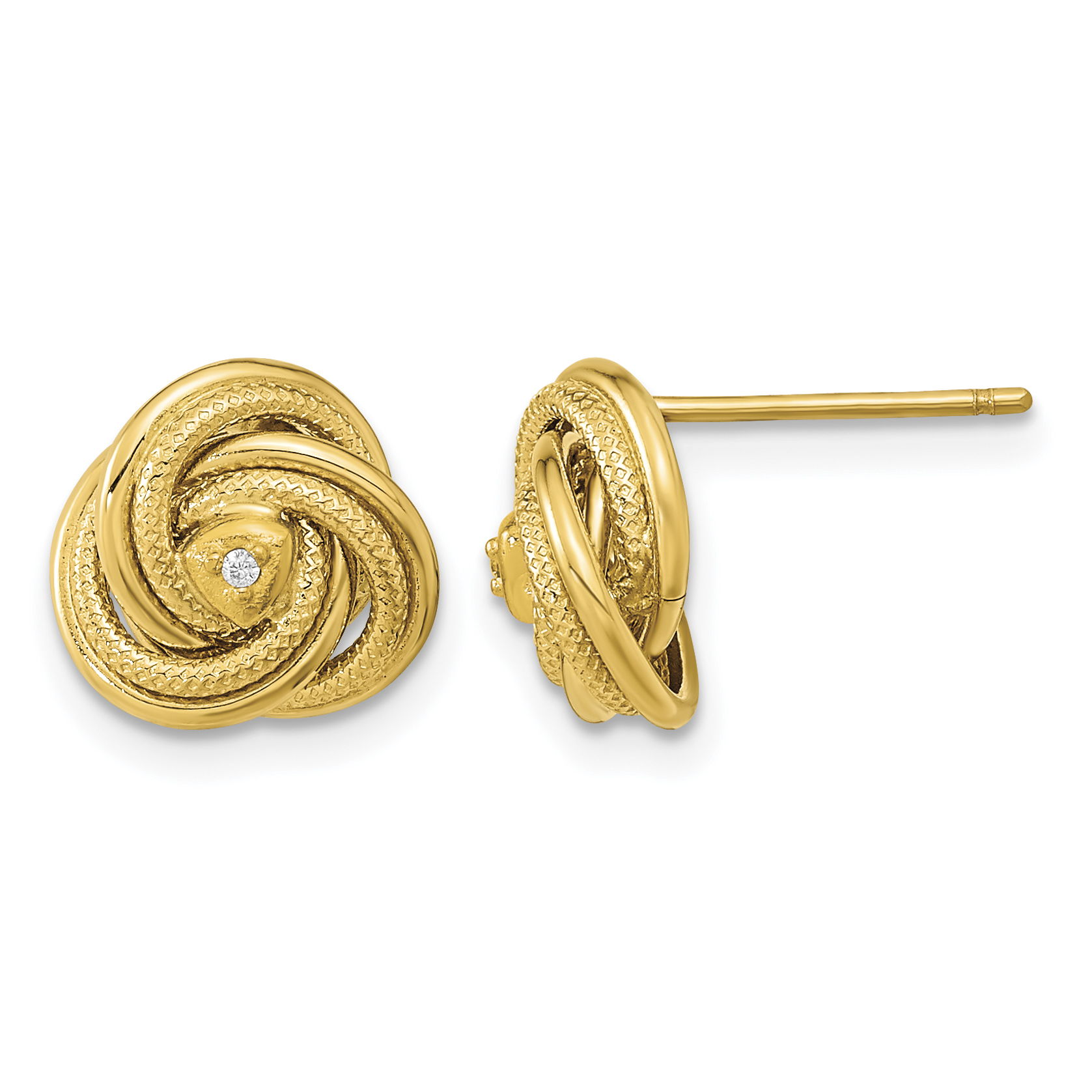 14K Polished & Textured CZ Love Knot Earrings (TL1167)