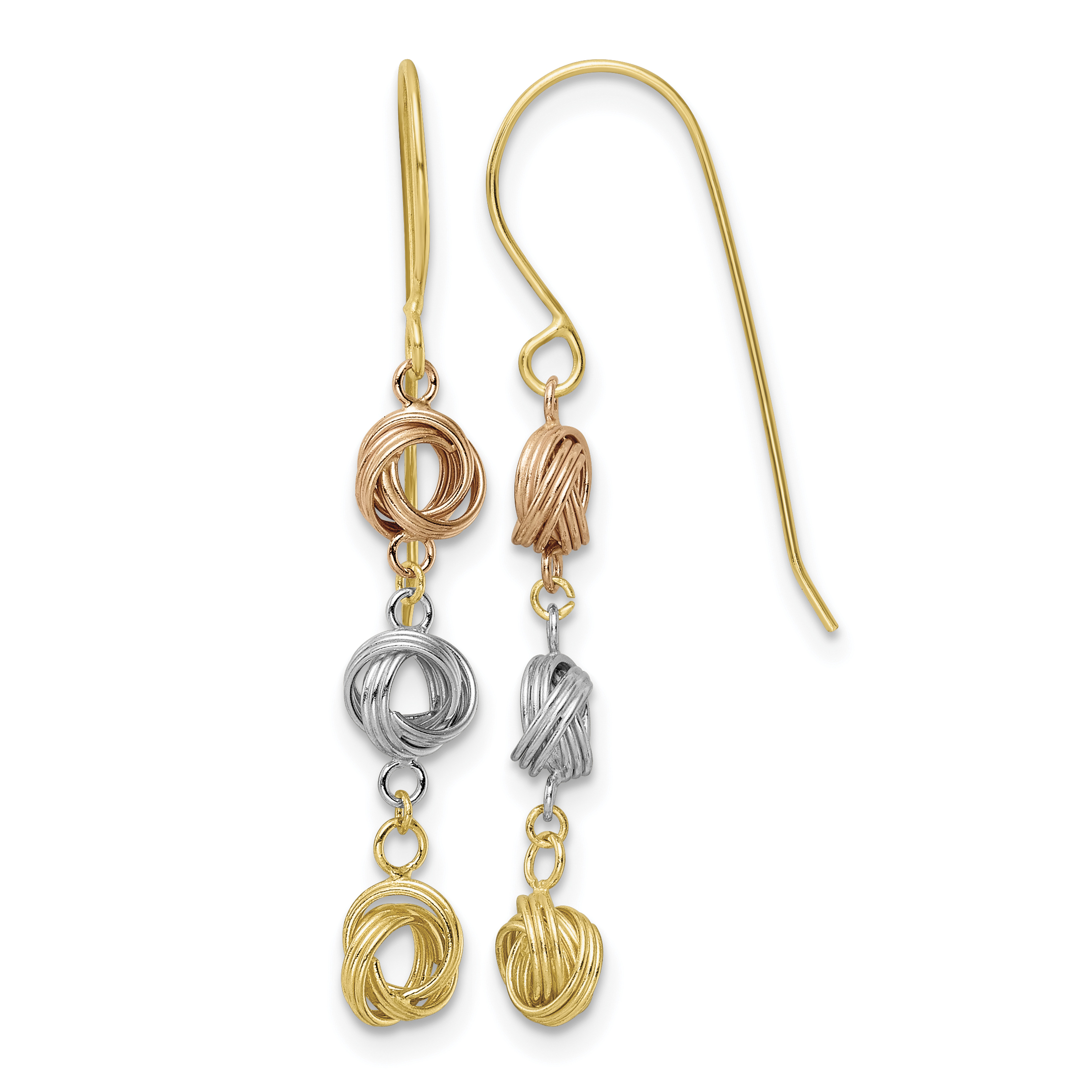 14K Tri-Color Love Knot Dangle Earrings (TL1169)