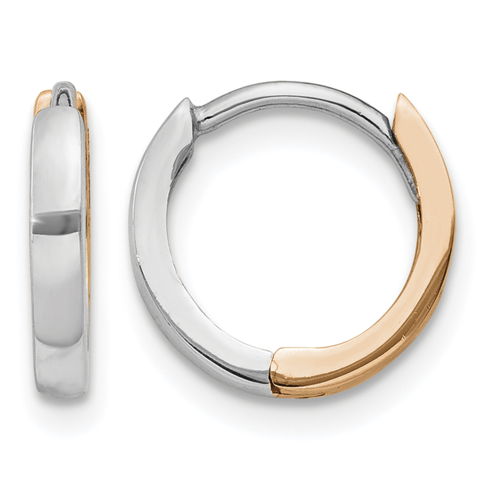 14k Two-tone Rose and White Gold 1.75mm Hinged Hoop Earrings (TL1175)