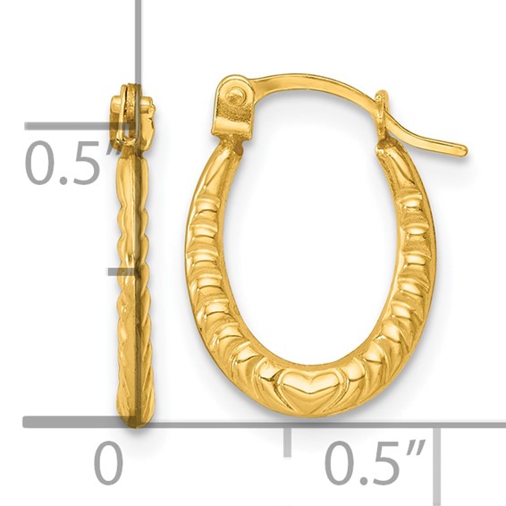 14k Polished Heart Scalloped Oval Hollow Hoop Earrings