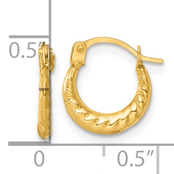 14k Polished Scalloped Twisted 1.5 x 11.00mm Hollow Hoop Earrings