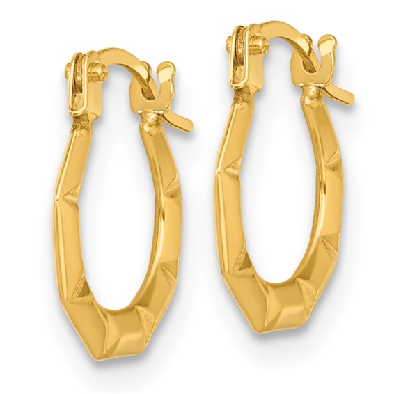 14k Polished and Grooved 1.7 x 11.00mm Hollow Hoop Earrings