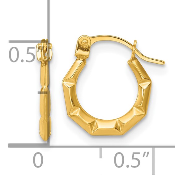 14k Polished and Grooved 1.7 x 11.00mm Hollow Hoop Earrings