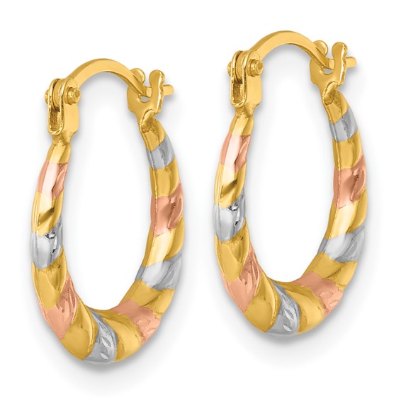 14k with White Rhodium and Rose Gold-plating Diamond Cut Polished 2.25mm Twisted Hollow Hoop Earrings