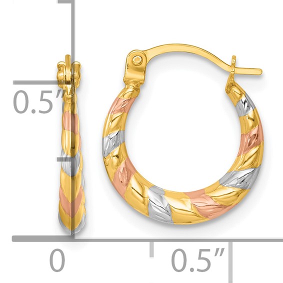 14k with White Rhodium and Rose Gold-plating Diamond Cut Polished 2.25mm Twisted Hollow Hoop Earrings
