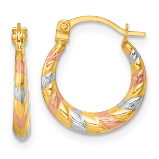 14k with White Rhodium and Rose Gold-plating Diamond Cut Polished 2.25mm Twisted Hollow Hoop Earrings
