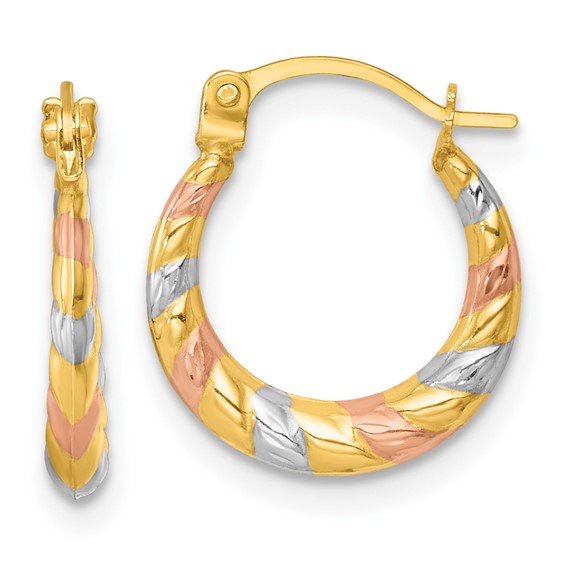 14k with White Rhodium and Rose Gold-plating Diamond Cut Polished 2.25mm Twisted Hollow Hoop Earrings
