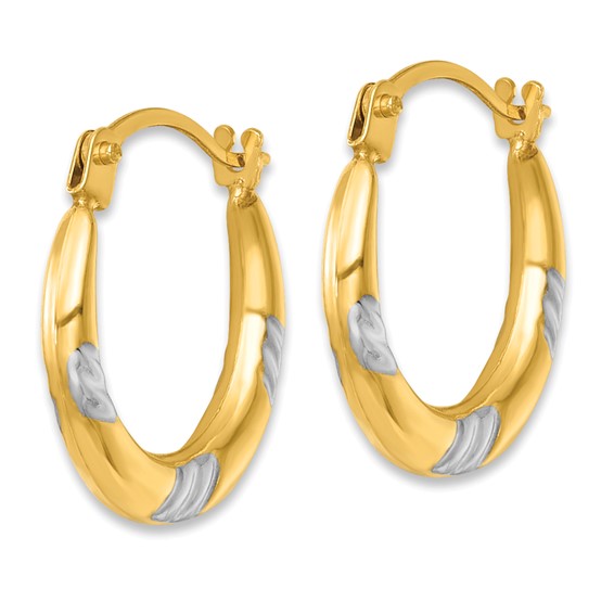 14k with White Rhodium Polished 2mm Hollow Hoop Earrings
