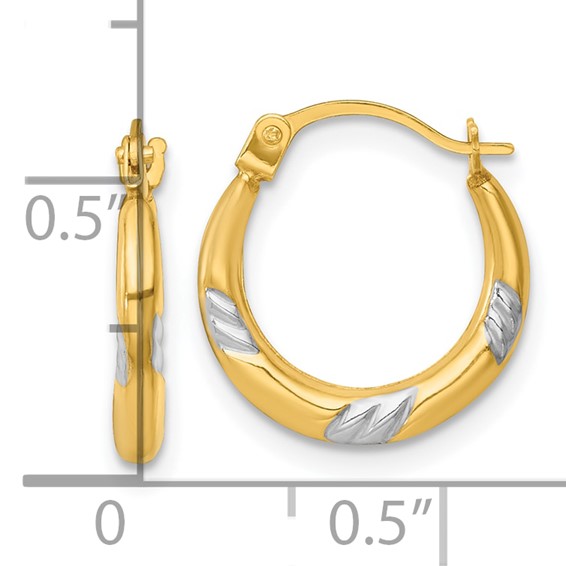 14k with White Rhodium Polished 2mm Hollow Hoop Earrings