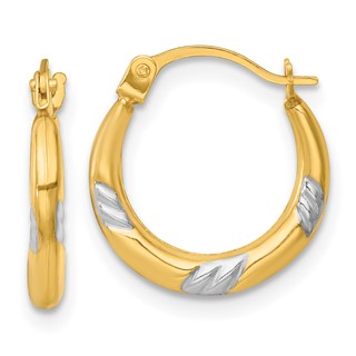 14k with White Rhodium Polished 2mm Hollow Hoop Earrings