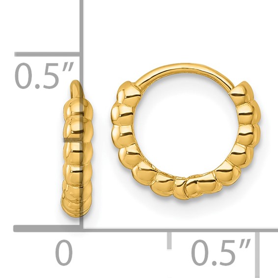 14k Polished 2.25mm Beaded Hinged Hoop Earrings